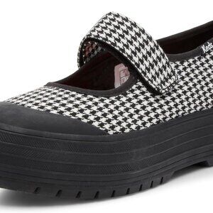 Women's Mary Jane Flats Canvas Black White Houndstooth 7.5 Breathable Comfortabl